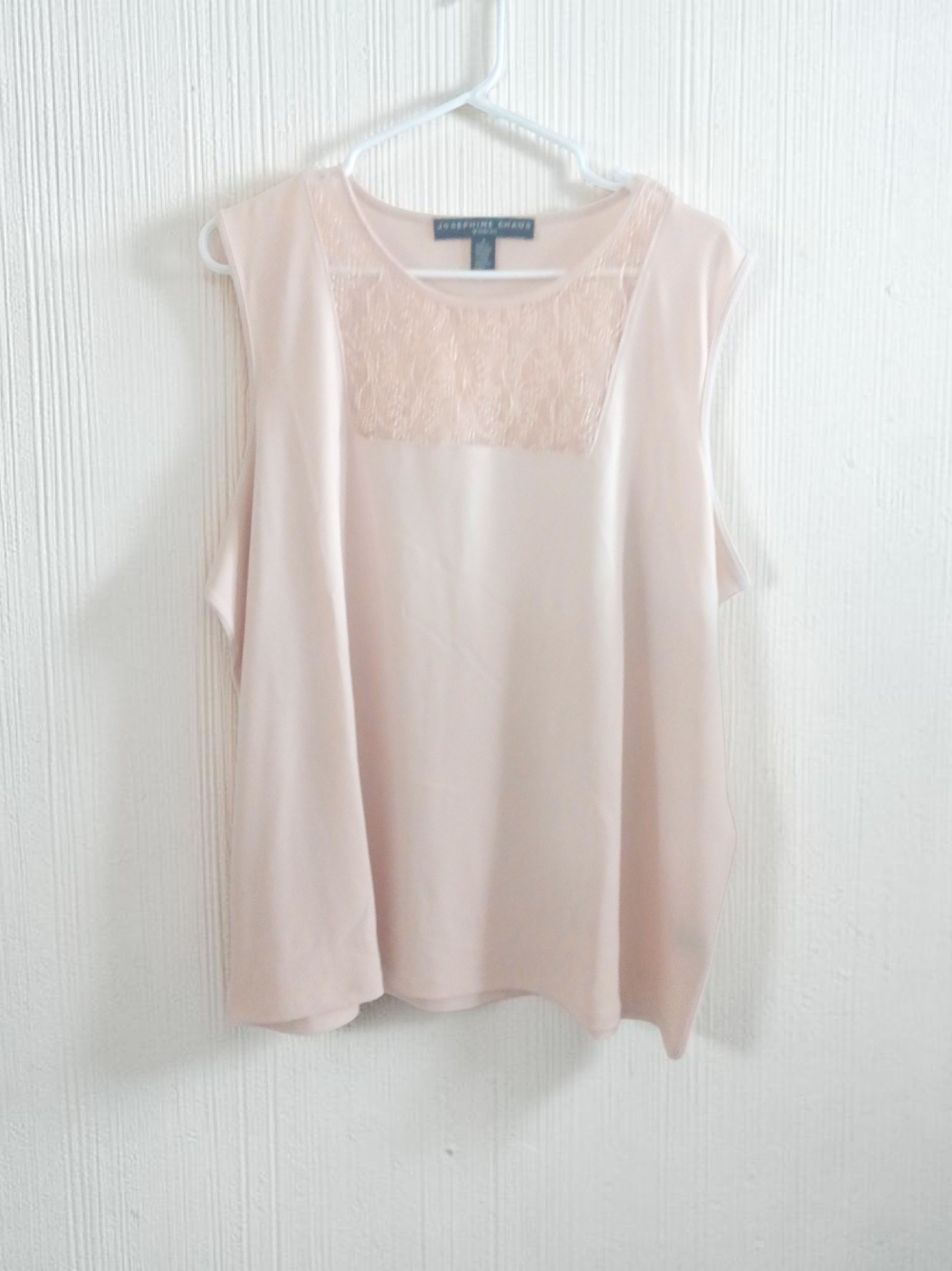 Vintage Staphanie Chaus Pale Pink Lace-Yoke Sleeveless Top